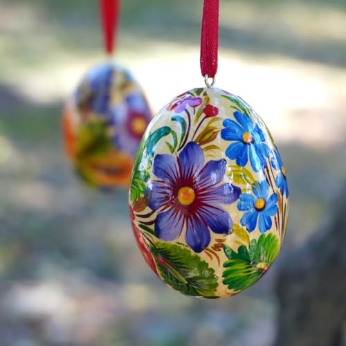 Exclusive Painted Wooden Easter Egg Hanging Ukrainian Easter Egg Pysanky with Floral Pattern of Petrykiwka Painting - View 4