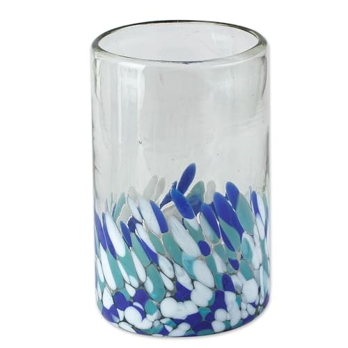 NOVICA Blue Clear Glass Eco-Friendly Tumbler Glasses Drinkware From Mexico 'Blown Blue'