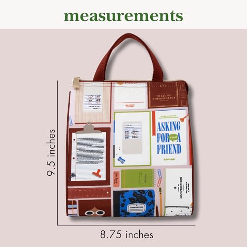 Image of kate spade new york Cute Lunch Bag for Women, Large Capacity Lunch Tote, Adult Lunch Box with Silver Thermal Insulated Interior Lining and Storage Pocket (Book Club)