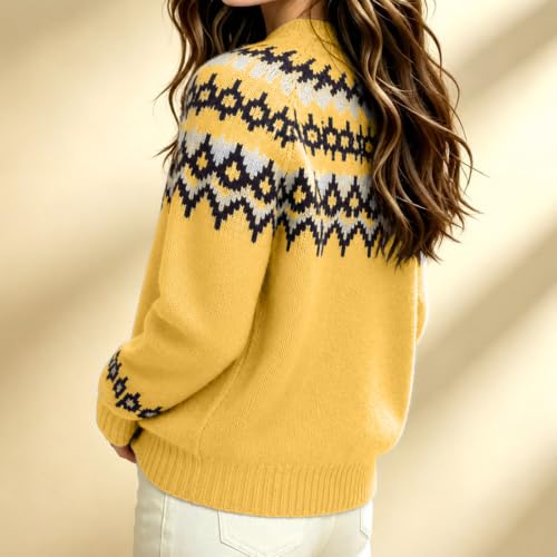 Sweaters for Women Mock Neck Fair Isle Knit Pullover Relaxed Fit Fall Tops - image 3
