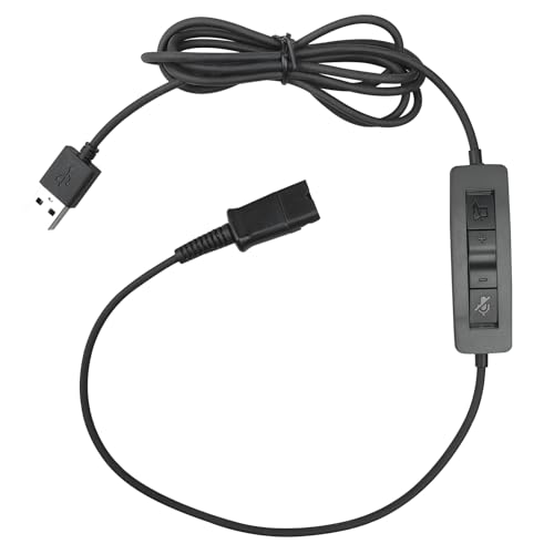 USB to QD Headset Adapter Cable Compatible with Plantronics Quick Disconnect Wired Headset with Volume Control and Mute Mic/Speaker for Computer Laptop PC Desktop Mac UC Skype Lync Softphone Linux