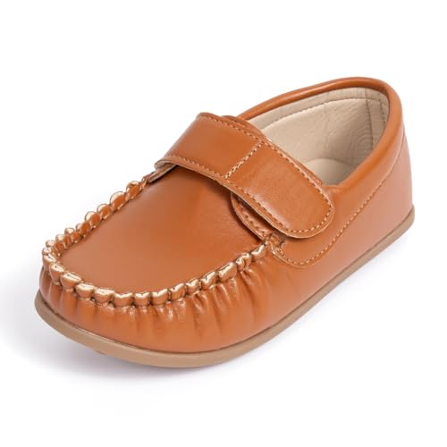 Image of Toddler Boys Girls PU Leather Loafers Little Kids Slip-On Texture Flats Boat Wedding Dress Shoes School Uniform Moccasins Daily Walking Shoes(Toddler /Little Kids)