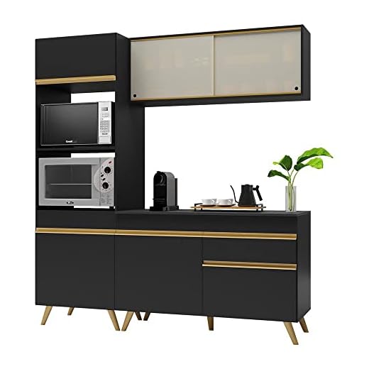 Cozinha Compacta 3 peças com Armário e Balcão Mp3695 Veneza Gb Preta