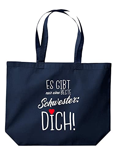 Shirtinstyle Beutel Tasche, Es gibt nur eine Beste Schwester Dich!, Familie Verwandschaft, Liebe, Freude, Dankbarkeit, Jute, Shopper, Beutel, Tasche, Farbe Navy Cover