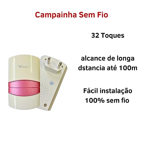 Campainha sem Fio Wi-fi de Tomada Residencial 100m 32 toques