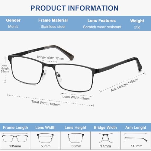 Image of EYECEDAR 5-Pack Reading Glasses Men Metal Frame Spring Hinges with Computer Readers for Men 1.25