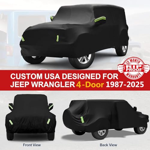 Image of Car Cover for Jeep Wrangler JK JL YJ TJ 4 Door,6 Layers Waterproof All Weather Car Covers for Automobiles,Outdoor Full Exterior Cover,Rain,Sun,Wind,UV Protection(Black)