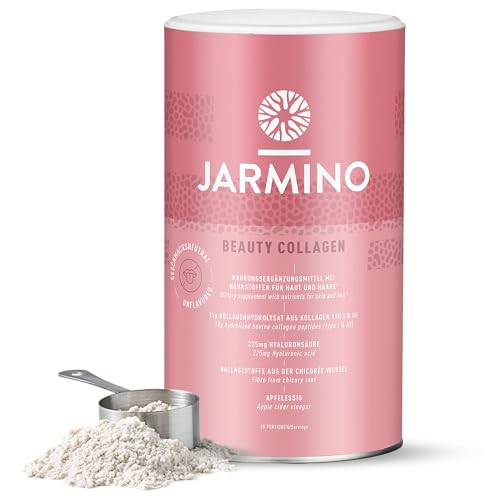 Poudre de collagène Beauty avec acide hyaluronique, vitamine C, biotine, zinc | Hydrolysat de collagène peptide type I, II et III| 450g de poudre | Collagène de JARMINO