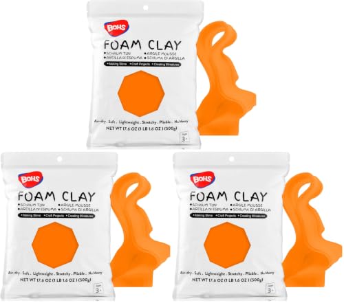 Image of BOHS Orange Modeling Foam Clay - 1.1 Lbs, Squishy,Soft, Air Dry -for Flower Mirror,Cosplay,Fake Bake, Slime Supplies-500g (Pack of 3)
