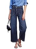 Sidefeel Women's Wide Leg Jeans High Waisted Straight Leg Stretchy Trendy Loose Zimbaplatinum Ankle Denim Pants Dark Blue Size 16