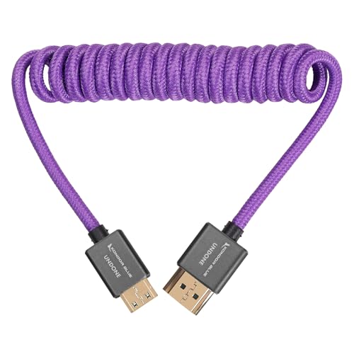 Image of KONDOR BLUE X Gerald Undone | MK2 HDMI to Mini HDMI Thin Short Coiled Braided Cable for On-Camera Monitors, Capture Cards + More | 4K /60hz | 18Gbps 3D HDR MetaData | Limited Edition Purple