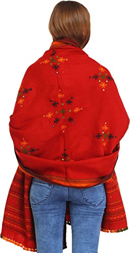 Image of Exotic India Women's Kutch Wool Shawl (SHV95--beige)