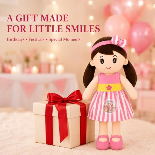 Image of Cute Doll 45 cm for Kids, Soft Plush Doll with Stylish Dress, Huggable Stuffed Toy for Girls and Boys, Birthday Gift, Room Decor, Pretend Play and Storytelling Companion, Pink Soft Toy