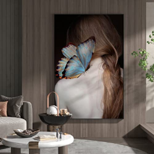 Peinture femme moderne papillon toile pour habiller un mur vide