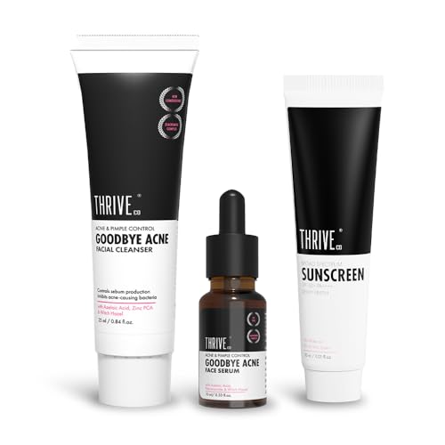 Image of ThriveCo Acne-Free Sun Defense Kit | Sunscreen (30ml), Anti-Acne Serum (10ml) & Face Wash (25ml) | Treats Acne, & Acne Marks | SPF 50 PA++++ | Zero White Cast | Travel-Friendly | For Men and Women