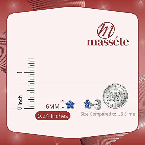 Sterling Silver Small Flower Stud Earrings Simulated Blue Sapphire For Girls 6Mm #TOP2