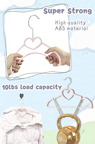 Kids Pink Velvet Clips Hangers - 13Inch 50 Pack Toddler Hanger With 20Pcs Movable Clips, Stackable Non-Slip Heart Flocked Hangers Fit For Baby And Children Clothes, Heavy-Duty And Space-Saving(Silver) #TOP5