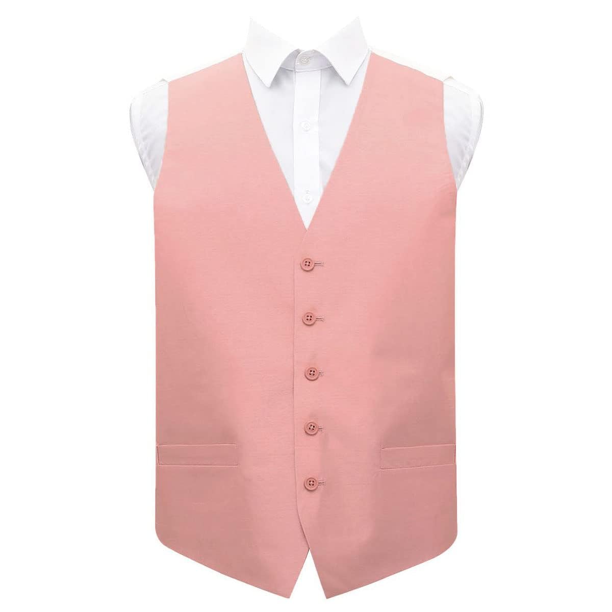 Dqt Men's Peach Pink Plain ’S Shantung Wedding Waistcoat – Formal Occasion Suit Vest – 38" (M)