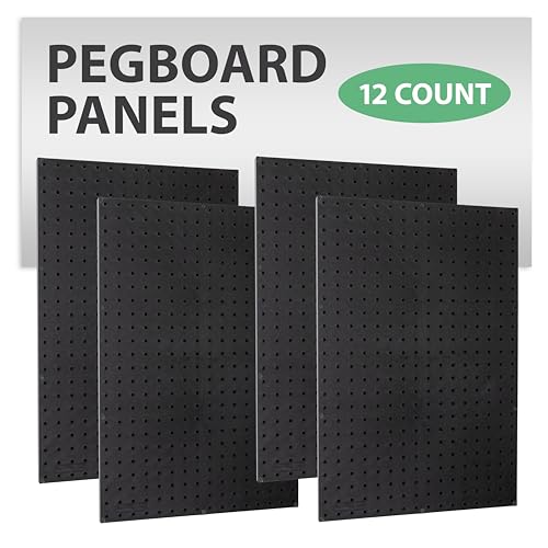 WallPeg Pegboard Panels Garage Organization - 12 ea (24\"x16\") Black Peg Board Panel Set - (PB-1-B) Tool Organizer, Crafts, Shop, Home, Office, Wall Storage Kit