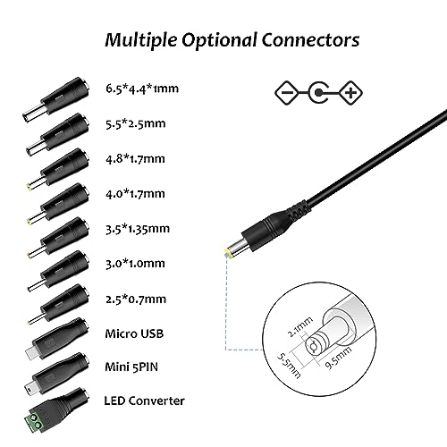 Zolt 45W Universal Netzteil AC zu DC 5V 6V 7.5V 9V 12V 13.5V 15V 3A Schaltnetzteil mit 10 DC-Stecker für Lautsprecher Tablet und mehr Haushaltselektronik, 3000mA Max.