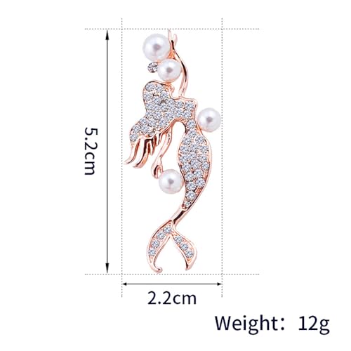 Image of Elegant Mermaid Fish Lapel Brooch Pin Cubic Zirconia Rhinestone Faux Pearl Ocean Sea Animal Pins Clip Shawl Sweater Scarves Badges Brooches Pins Dainty Jewelry Gifts for Women Girls Clothes Accessories