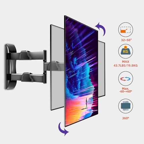 HILLPORT Vertical and Horizontal TV Wall Mount Swivel Tilt Rotate Arm Fits Most 32-50 inch LED LCD Flat Curved Screen, Full Motion 90 Degree Bracket, Max VESA 400x400mm Up to 44lbs DY3255