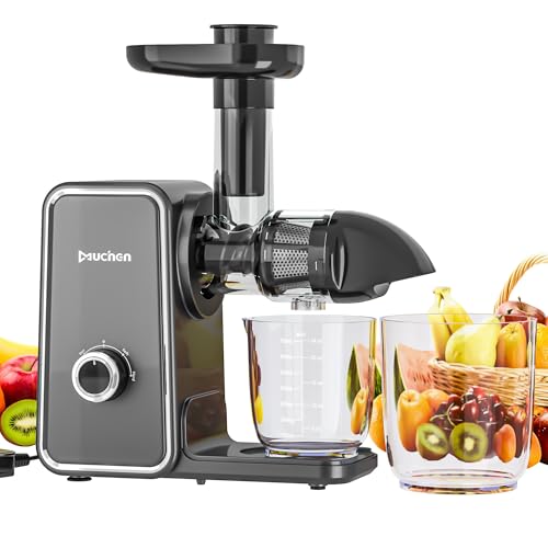 Muchen Slow Juicer Entsafter Gemüse und Obst, mit Rückwärts-Kau-Funktion, Einfache Reinigung, Geräuscharm, sicher und effizient, GRAU