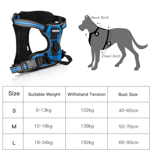 SIBOTER Hundegeschirr mit Hundeleine, Reflektierendes Hundegeschirr Kleine Hunde, mit Einfache Kontrolle Griff und Rückseite perfekt für Spaziergänge im Freien (Blau Kariert, M)