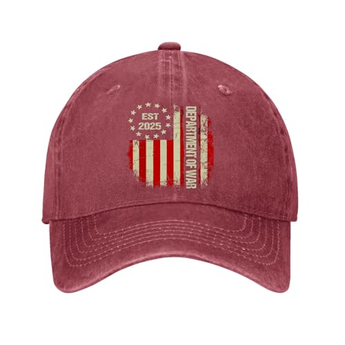 Department of War Established 2025 Hats for Mens Fashion Washed Distressed Wine Red