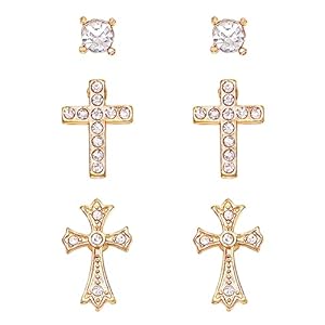 Rosemarie & Jubalee Women’s Set of 3 Faith and Fashion Decorative Religious Christian Cross Stud Earrings