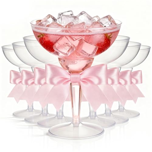 LemonRoad 24 Sets Plastic Martini Glasses, 12 oz, Pink