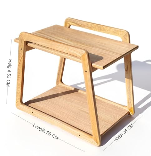 Image of Premium Solid Wood Multipurpose Kitchen Trolley & Serving Cart with Wheels | Portable Side Table for Living Room & Office | Stylish Wooden Furniture with Smooth Rolling Casters-Natural