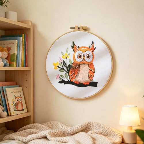 Image of Embroidery Starter Kit for Adult Beginner with Owl Pattern Hand Stitch Set