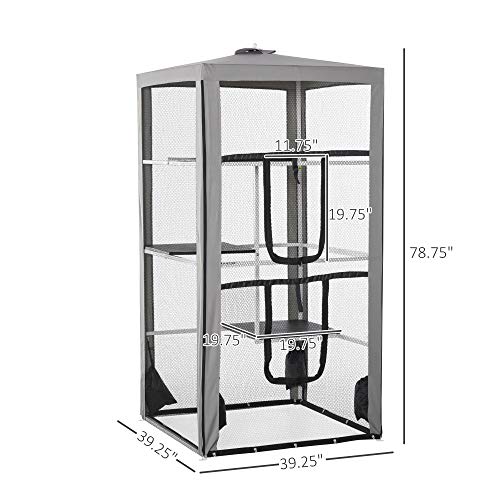 Pawhut 79" H Cat House Kitten Enclosure Mesh Playpen Steel Frame With 3 Platforms, 2 Doors And 4 Sandbags For Stability, Indoor/Outdoor #TOP2