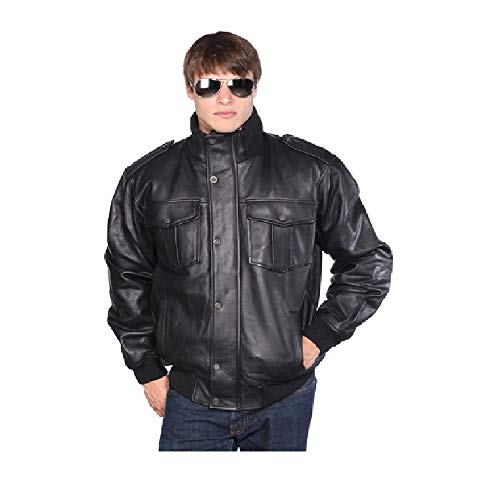 WILDA Knox Leather Bomber Jacket-Black-M