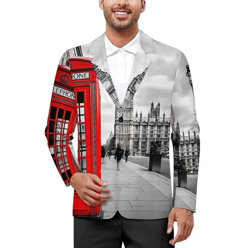 London Telephone Booth and Big Ben Men's Casual Blazers Slim Fit Sport Coats Blazer Two Buttons Suit Jacket for Work Party