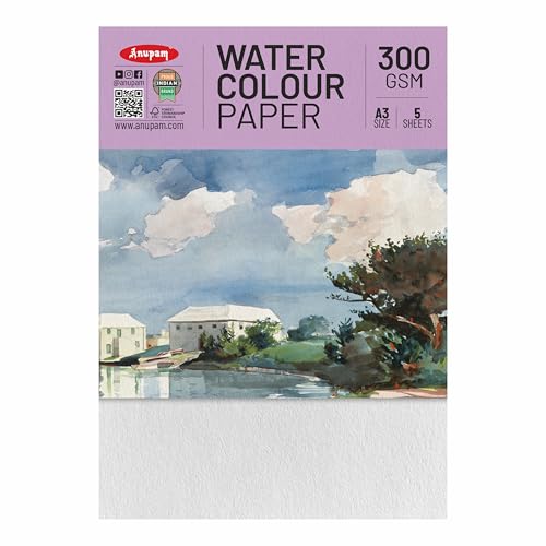 Image of Anupam Professional Watercolour Paper | A3 (42X30CM) 300 GSM Cold Pressed Paper |Acid-Free 5 Sheets| Ideal for Artist, Professional Drawing, Painting Dry & Wet, Fine Art, School, Students