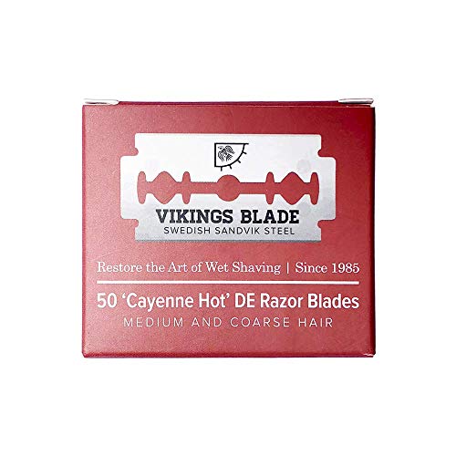 VIKINGS BLADE Double Edge Safety Razor Blades, 50x Blades, Swedish Steel + Platinum Coated, Replacement Razor Blades & Refills (Semi-Aggressive & Safe)