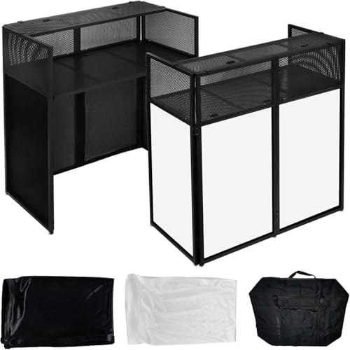 Portable DJ Facade Booth 40"x20" Foldable Metal Frame, Black & White Lighting Scrims, Adjustable Feet, DJ Controller Stand & Table Station with Carry Case