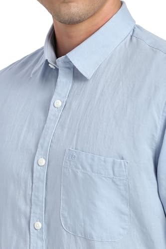 Image of Peter England Men's Solid Linen Blend Shirt Slim Fit| Casual Wear | Full Sleeves
