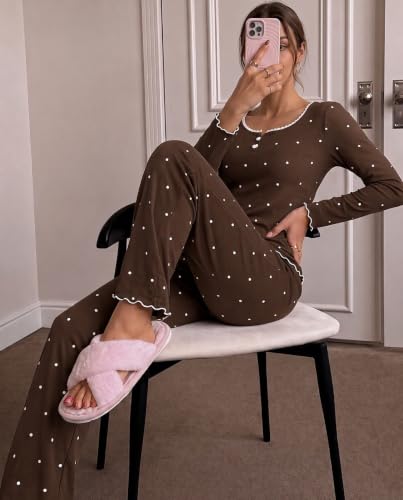 Ekouaer Women Fall Pajama Sets Cute V Neck Lounge Set Flared Wide Leg - image 5