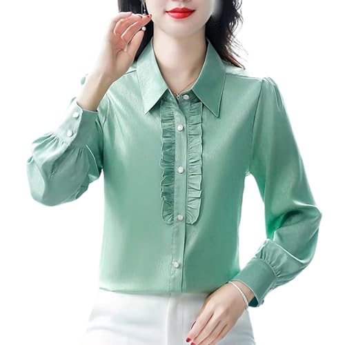 JYHBHMZG Blusa de manga larga con cuello vuelto de primavera para mujer, con volantes, camisa de estilo coreano elegante, 7336 En8, L
