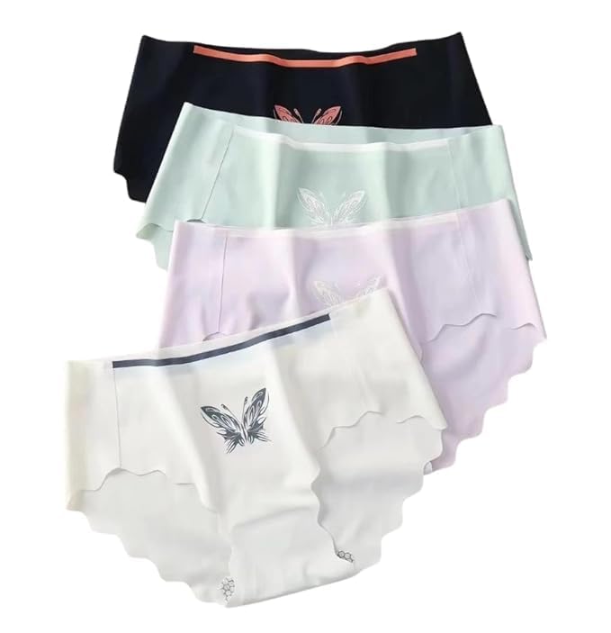 Image of HELISHA Women's & Girl's Regular Wear Butterfly Print No Show Laser Cut Seamless Hipster ice Silk Panty,(Multi-Color-Pack-of-2) (Sizes M to XL)