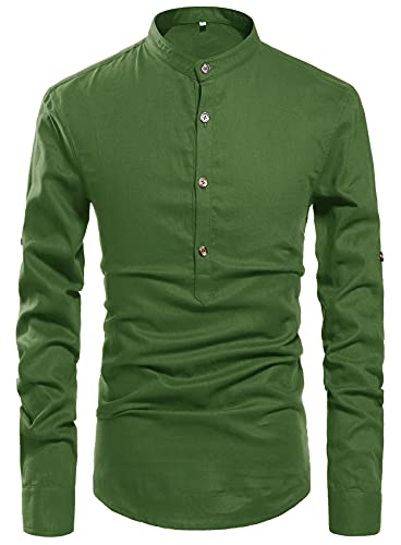 image for NITAGUT Men Henley Neck Long Sleeve Daily Look Linen Shirts Casual Bea