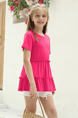Image of Haloumoning Girls Crew Neck T Shirts Peplum Babydoll Tops Tees 4-15 Years | Girls T-Shirts, Casual Loose Tunic Tops, Cute Ruffle T Shirts, Short Sleeve Shirts, Long Sleeve Blouse