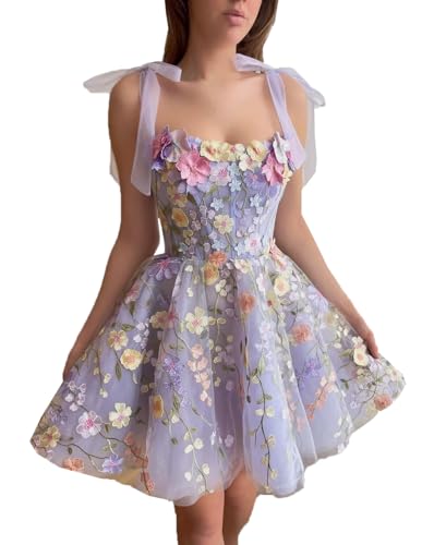 Floral Lace Applique Short Homecoming Dresses Embroidery Tulle Prom Dress A-line Cocktail Dresses