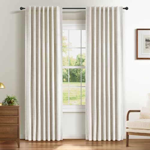 INOVADAY 100% Blackout Curtains for Bedroom 84 Inch Drop 2 Panels Thermal Insulated Curtains for Living Room, Back Tab Rod Pocket Cream Curtains with Coating Back Layer,50 W x 84 L