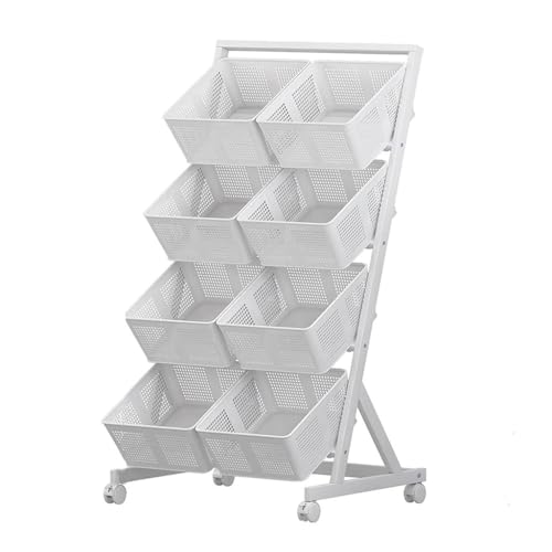 Cestas de almacenamiento de verduras de 4 niveles para cocina, frutero metálico con ruedas y soporte de suelo, carrito organizador de refrigerios con cestas desmontables para cocina, sala de estar,
