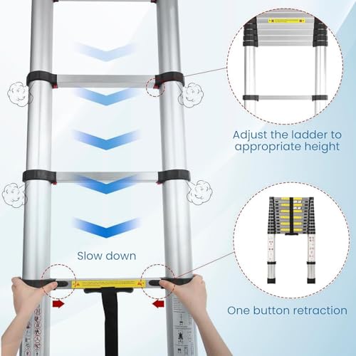 Image of Bigapple Aluminium Folding Step Ladder Portable and Compact 13-Step Telescopic 3.8m(12.5 ft) Foladable for Household and Outdoor Purpose, Multicolor, 150Kg Loading