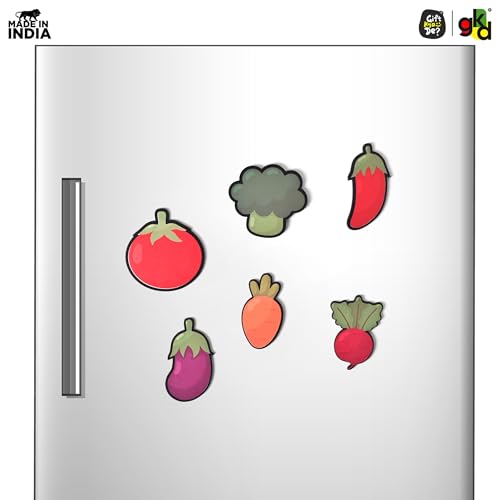 Image of GKD Wooden Fridge Magnet Set - Pack of 6 | Vegetable Fridge Magnets - Cute Veggie Characters for Kids & Kitchen Decor - Durable & Eco-Friendly Fun Magnets - Vegetables